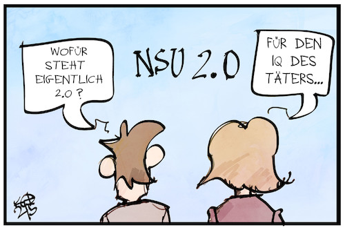 Cartoon: NSU 2.0 (medium) by Kostas Koufogiorgos tagged karikatur,koufogiorgos,illustration,cartoon,nsu,iq,rechtsextremismus,drohbriefe,karikatur,koufogiorgos,illustration,cartoon,nsu,iq,rechtsextremismus,drohbriefe