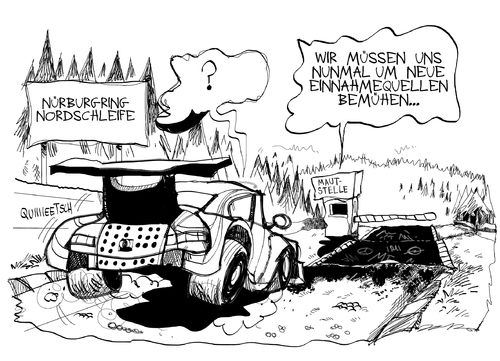 Cartoon: Nürburgring (medium) by Kostas Koufogiorgos tagged nürburgring,rennstrecke,auto,maut,insolvenz,geld,motorsport,karikatur,kostas,koufogiorgos