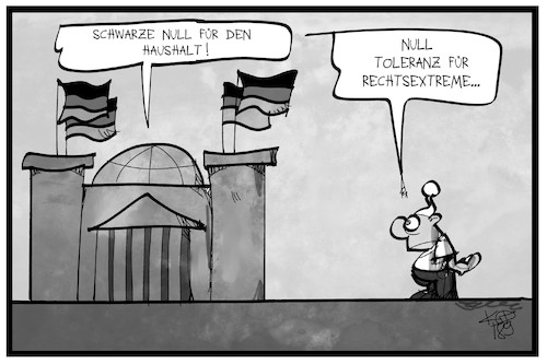 Cartoon: Null Toleranz (medium) by Kostas Koufogiorgos tagged karikatur,koufogiorgos,illustration,cartoon,null,toleranz,rechtsextremismus,reichstag,bundestag,parlament,haushalt,debatte,schwarz,michel,karikatur,koufogiorgos,illustration,cartoon,null,toleranz,rechtsextremismus,reichstag,bundestag,parlament,haushalt,debatte,schwarz,michel