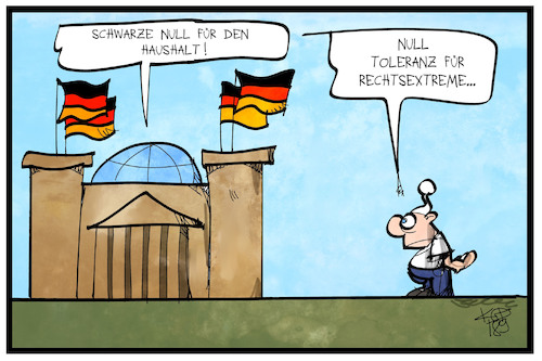 Cartoon: Null Toleranz (medium) by Kostas Koufogiorgos tagged karikatur,koufogiorgos,illustration,cartoon,null,toleranz,rechtsextremismus,reichstag,bundestag,parlament,haushalt,debatte,schwarz,michel,karikatur,koufogiorgos,illustration,cartoon,null,toleranz,rechtsextremismus,reichstag,bundestag,parlament,haushalt,debatte,schwarz,michel