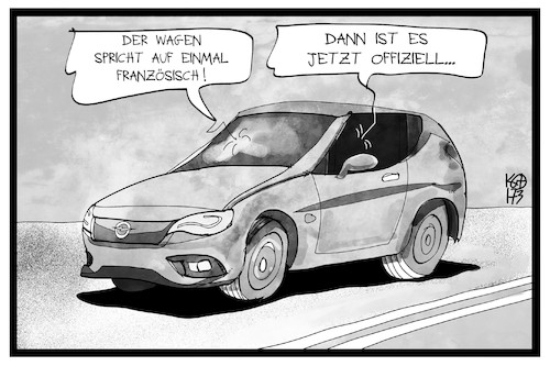 Cartoon: O-pel la la (medium) by Kostas Koufogiorgos tagged karikatur,koufogiorgos,illustration,cartoon,opel,peugeot,französisch,frankreich,übernahme,verkauf,gm,automobilindustrie,wirtschaft,auto,la,karikatur,koufogiorgos,illustration,cartoon,opel,peugeot,französisch,frankreich,übernahme,verkauf,gm,automobilindustrie,wirtschaft,auto