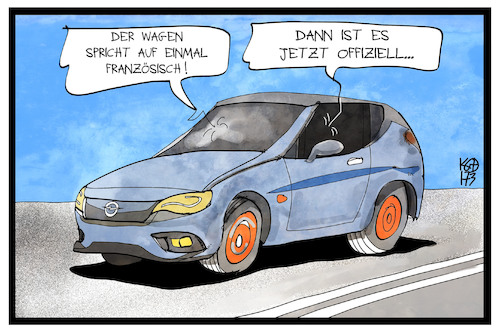 Cartoon: O-pel la la (medium) by Kostas Koufogiorgos tagged karikatur,koufogiorgos,illustration,cartoon,opel,peugeot,französisch,frankreich,übernahme,verkauf,gm,automobilindustrie,wirtschaft,auto,la,karikatur,koufogiorgos,illustration,cartoon,opel,peugeot,französisch,frankreich,übernahme,verkauf,gm,automobilindustrie,wirtschaft,auto