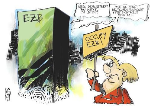 Cartoon: Occupy EZB! (medium) by Kostas Koufogiorgos tagged koufogiorgos,kostas,wirtschaft,karikatur,demonstration,protest,bank,chefvolkswirt,praet,zentralbank,europaeische,ezb,zeit,crisis,leadership,führungsrolle,euro,krise,germany,leading,role,europe,rolle,deutschland,europa,merkel,occupy,ezb