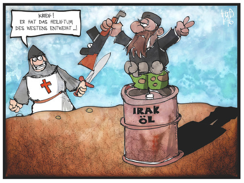 Cartoon: Öl-Krieg im Irak (medium) by Kostas Koufogiorgos tagged karikatur,koufogiorgos,illustration,cartoon,irak,isis,kreuzritter,krieg,heilig,öl,heiligtum,politik,terrorismus,karikatur,koufogiorgos,illustration,cartoon,irak,isis,kreuzritter,krieg,heilig,öl,heiligtum,politik,terrorismus