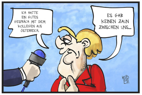 Cartoon: Österreich-Deutschland (medium) by Kostas Koufogiorgos tagged karikatur,koufogiorgos,illustration,cartoon,merkel,faymann,kanzler,kanzlerin,zaun,bilateral,gespräch,karikatur,koufogiorgos,illustration,cartoon,merkel,faymann,kanzler,kanzlerin,zaun,bilateral,gespräch