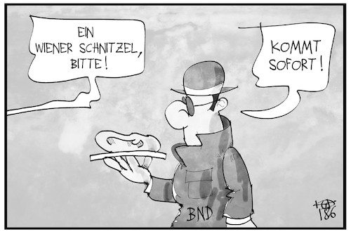 Cartoon: Österreich-Spionage (medium) by Kostas Koufogiorgos tagged karikatur,koufogiorgos,illustration,cartoon,österreich,deutschland,bnd,spionage,schnitzel,ohr,agent,spion,bundesnachrichtendienst,restaurant,kellner,gast,essen,karikatur,koufogiorgos,illustration,cartoon,österreich,deutschland,bnd,spionage,schnitzel,ohr,agent,spion,bundesnachrichtendienst,restaurant,kellner,gast,essen