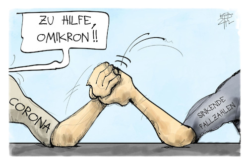 Cartoon: Omikron (medium) by Kostas Koufogiorgos tagged karikatur,koufogiorgos,illustration,cartoon,omikron,corona,inzidenz,kraft,armdrücken,pandemie,duell,karikatur,koufogiorgos,illustration,cartoon,omikron,corona,inzidenz,kraft,armdrücken,pandemie,duell