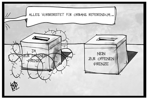 Cartoon: Orbans Referendum (medium) by Kostas Koufogiorgos tagged karikatur,koufogiorgos,illustration,cartoon,orban,ungarn,referendum,wahl,volksabstimmung,stacheldraht,grenze,ja,nein,politik,fluechtlingskrise,karikatur,koufogiorgos,illustration,cartoon,orban,ungarn,referendum,wahl,volksabstimmung,stacheldraht,grenze,ja,nein,politik,fluechtlingskrise