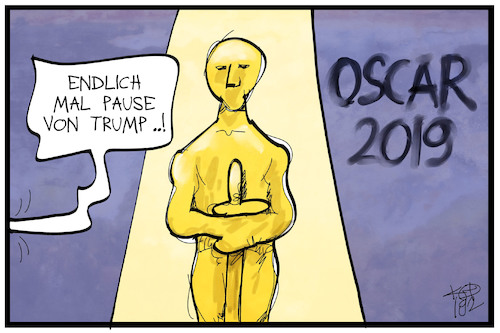 Cartoon: Oscars 2019 (medium) by Kostas Koufogiorgos tagged karikatur,koufogiorgos,illustration,cartoon,oscar,preisverleihung,academy,award,usa,trump,show,business,schauspieler,kunst,darsteller,karikatur,koufogiorgos,illustration,cartoon,oscar,preisverleihung,academy,award,usa,trump,show,business,schauspieler,kunst,darsteller