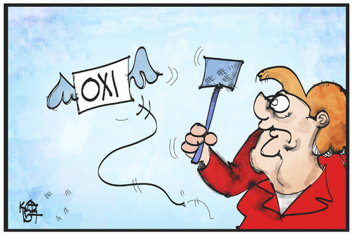 Cartoon: OXI-Bewegung (medium) by Kostas Koufogiorgos tagged karikatur,koufogiorgos,illustration,cartoon,griechenland,referendum,merkel,oxi,wahlzettel,kampf,lästig,stimme,abstimmung,politik,demokratie,karikatur,koufogiorgos,illustration,cartoon,griechenland,referendum,merkel,oxi,wahlzettel,kampf,lästig,stimme,abstimmung,politik,demokratie