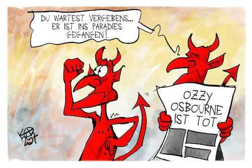 Cartoon: Ozzy Osbourne (medium) by Kostas Koufogiorgos tagged karikatur,koufogiorgos,ozzy,osbourne,teufel,hölle,paradies,black,sabbath,heavy,metal,musik,tod,karikatur,koufogiorgos,ozzy,osbourne,teufel,hölle,paradies,black,sabbath,heavy,metal,musik,tod