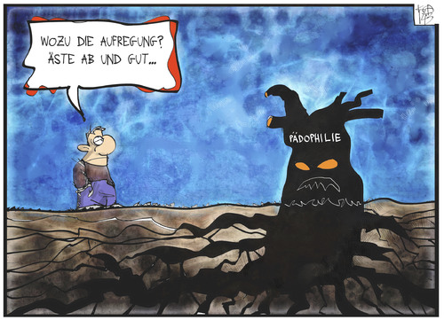 Cartoon: Pädophilie (medium) by Kostas Koufogiorgos tagged karikatur,koufogiorgos,cartoon,pädophilie,baum,ast,wurzel,edathy,kriminalität,kinderschutz,karikatur,koufogiorgos,cartoon,pädophilie,baum,ast,wurzel,edathy,kriminalität,kinderschutz