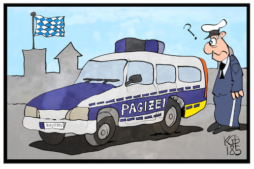 Cartoon: Pagizei (medium) by Kostas Koufogiorgos tagged karikatur,koufogiorgos,illustration,cartoon,pag,polizei,auto,pagizei,bayern,sicherheit,karikatur,koufogiorgos,illustration,cartoon,pag,polizei,auto,pagizei,bayern,sicherheit