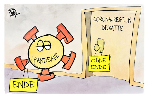 Cartoon: Pandemie-Ende (medium) by Kostas Koufogiorgos tagged karikatur,koufogiorgos,pandemie,corona,virus,ende,regeln,maßnahmen,debatte,karikatur,koufogiorgos,pandemie,corona,virus,ende,regeln,maßnahmen,debatte