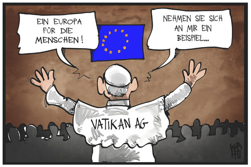 Cartoon: Papst bei der EU (medium) by Kostas Koufogiorgos tagged karikatur,koufogiorgos,illustration,cartoon,papst,eu,europa,rede,vatikan,ag,parlament,wirtschaft,religion,karikatur,koufogiorgos,illustration,cartoon,papst,eu,europa,rede,vatikan,ag,parlament,wirtschaft,religion