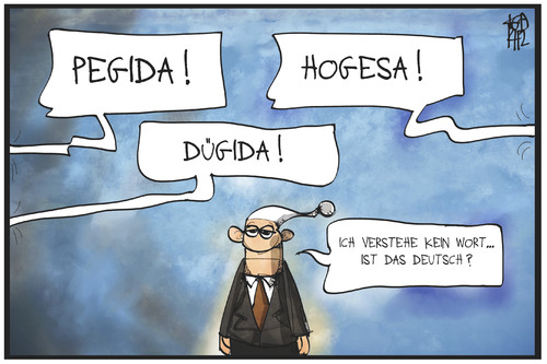 Cartoon: PEGIDA (medium) by Kostas Koufogiorgos tagged karikatur,koufogiorgos,illustration,cartoon,pegida,hogesa,dügida,michel,patrioten,deutschland,populismus,karikatur,koufogiorgos,illustration,cartoon,pegida,hogesa,dügida,michel,patrioten,deutschland,populismus