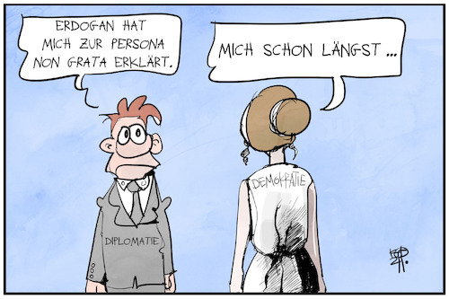 Cartoon: Persona non grata (medium) by Kostas Koufogiorgos tagged karikatur,koufogiorgos,illustration,cartoon,erdogan,tuerkei,demokratie,diplomatie,ausweisung,botschafter,konflikt,persona,non,grata,karikatur,koufogiorgos,illustration,cartoon,erdogan,tuerkei,demokratie,diplomatie,ausweisung,botschafter,konflikt,persona,non,grata
