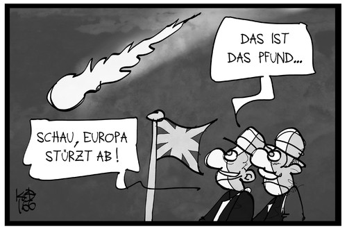 Cartoon: Pfund-Absturz (medium) by Kostas Koufogiorgos tagged koufogiorgos,illustration,cartoon,karikatur,austritt,brexit,pfund,sterling,währung,geld,wirtschaft,märkte,stern,absturz,eu,europa,referendum,koufogiorgos,illustration,cartoon,karikatur,austritt,brexit,pfund,sterling,währung,geld,wirtschaft,märkte,stern,absturz,eu,europa,referendum