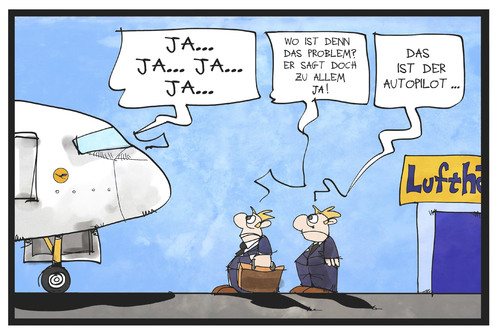 Cartoon: Pilotenstreik (medium) by Kostas Koufogiorgos tagged karikatur,koufogiorgos,illustration,cartoon,supermond,cockpit,gewerkschaft,vereinigung,lufthansa,streik,arbeitskampf,autopilot,flugzeug,karikatur,koufogiorgos,illustration,cartoon,supermond,cockpit,gewerkschaft,vereinigung,lufthansa,streik,arbeitskampf,autopilot,flugzeug