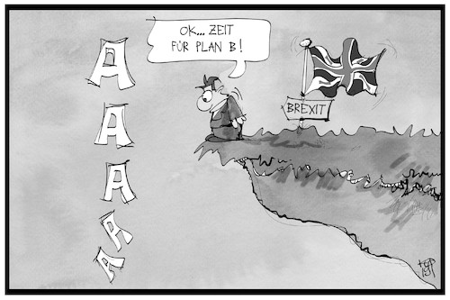 Cartoon: Plan B (medium) by Kostas Koufogiorgos tagged karikatur,koufogiorgos,illustration,cartoon,plan,brexit,uk,großbritannien,absturz,schrei,karikatur,koufogiorgos,illustration,cartoon,plan,brexit,uk,großbritannien,absturz,schrei