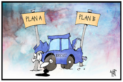 Cartoon: Plan B (medium) by Kostas Koufogiorgos tagged karikatur,koufogiorgos,illustration,cartoon,brexit,plan,crash,uk,grossbritannien,europa,eu,austritt,karikatur,koufogiorgos,illustration,cartoon,brexit,plan,crash,uk,grossbritannien,europa,eu,austritt