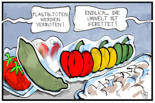 Cartoon: Plastiktütenverbot (medium) by Kostas Koufogiorgos tagged karikatur,koufogiorgos,illustration,cartoon,plastik,tüten,umwelt,verbot,einzelhandel,lebensmittel,verpackung,klimaschutz,einkauf,karikatur,koufogiorgos,illustration,cartoon,plastik,tüten,umwelt,verbot,einzelhandel,lebensmittel,verpackung,klimaschutz,einkauf