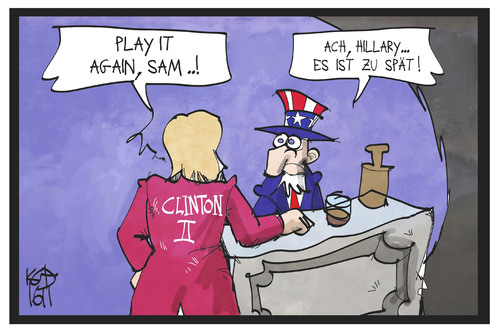 Cartoon: Play it again Sam! (medium) by Kostas Koufogiorgos tagged karikatur,koufogiorgos,illustration,cartoon,hillary,clinton,uncle,sam,casablanca,film,zitat,usa,symbol,figur,klavier,wahl,politik,präsidentschaftskandidatin,karikatur,koufogiorgos,illustration,cartoon,hillary,clinton,uncle,sam,casablanca,film,zitat,usa,symbol,figur,klavier,wahl,politik,präsidentschaftskandidatin