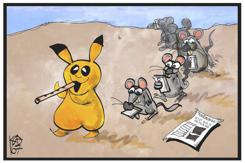 Cartoon: Pokemon Go (medium) by Kostas Koufogiorgos tagged karikatur,koufogiorgos,illustration,cartoon,pokemon,go,computer,spiel,handy,smartphone,nintendo,app,rattenfänger,user,spielen,virtuelle,realität,karikatur,koufogiorgos,illustration,cartoon,pokemon,go,computer,spiel,handy,smartphone,nintendo,app,rattenfänger,user,spielen,virtuelle,realität