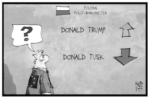 Cartoon: Polen (medium) by Kostas Koufogiorgos tagged karikatur,koufogiorgos,illustration,cartoon,polen,barometer,donald,trump,tusk,stimmung,ausschlag,europa,eu,karikatur,koufogiorgos,illustration,cartoon,polen,barometer,donald,trump,tusk,stimmung,ausschlag,europa,eu