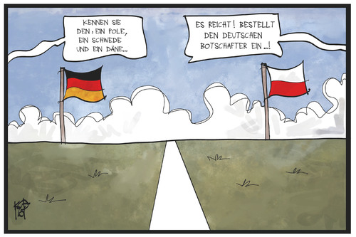 Cartoon: Polen und Deutschland (medium) by Kostas Koufogiorgos tagged karikatur,koufogiorgos,illustration,cartoon,polen,deutschland,kritik,botschafter,witz,humor,diplomatie,beziehung,karikatur,koufogiorgos,illustration,cartoon,polen,deutschland,kritik,botschafter,witz,humor,diplomatie,beziehung