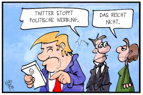 Cartoon: Politische Werbung (medium) by Kostas Koufogiorgos tagged karikatur,koufogiorgos,illustration,cartoon,werbung,politik,twitter,social,media,trump,einfluss,usa,karikatur,koufogiorgos,illustration,cartoon,werbung,politik,twitter,social,media,trump,einfluss,usa