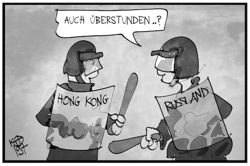 Cartoon: Polizeigewalt (medium) by Kostas Koufogiorgos tagged karikatur,koufogiorgos,illustration,cartoon,polizei,gewalt,hongkong,russland,demonstration,politik,demokratie,karikatur,koufogiorgos,illustration,cartoon,polizei,gewalt,hongkong,russland,demonstration,politik,demokratie