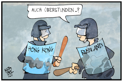 Cartoon: Polizeigewalt (medium) by Kostas Koufogiorgos tagged karikatur,koufogiorgos,illustration,cartoon,polizei,gewalt,hongkong,russland,demonstration,politik,demokratie,karikatur,koufogiorgos,illustration,cartoon,polizei,gewalt,hongkong,russland,demonstration,politik,demokratie