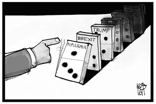 Cartoon: Populismus-Domino (medium) by Kostas Koufogiorgos tagged karikatur,koufogiorgos,illustration,cartoon,populismus,brexit,trump,domino,spiel,politik,karikatur,koufogiorgos,illustration,cartoon,populismus,brexit,trump,domino,spiel,politik