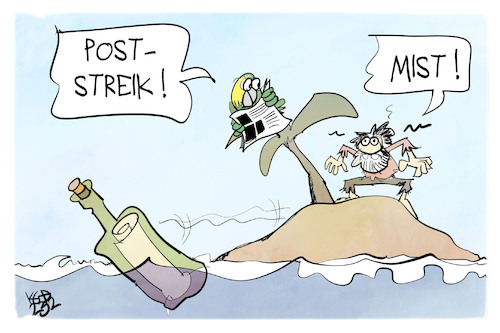 Cartoon: Poststreik (medium) by Kostas Koufogiorgos tagged karikatur,poststreik,arbeit,castaway,insel,papagei,flaschenpost,karikatur,poststreik,arbeit,castaway,insel,papagei,flaschenpost