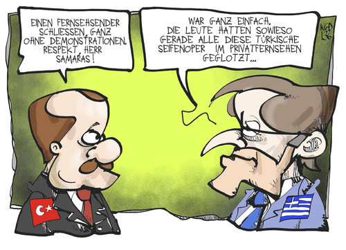 Cartoon: Pressefreiheit (medium) by Kostas Koufogiorgos tagged griechenland,türkei,erdogan,samaras,pressefreiheit,fernsehen,ert,demonstration,karikatur,medien,koufogiorgos,griechenland,türkei,erdogan,samaras,pressefreiheit,fernsehen,ert,demonstration,karikatur,medien,koufogiorgos