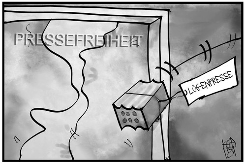 Cartoon: Pressefreiheit (medium) by Kostas Koufogiorgos tagged karikatur,koufogiorgos,illustration,cartoon,angriff,pressefreiheit,lügenpresse,anschlag,fenster,attentat,karikatur,koufogiorgos,illustration,cartoon,angriff,pressefreiheit,lügenpresse,anschlag,fenster,attentat