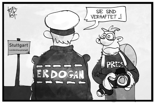 Cartoon: Pressefreiheit (medium) by Kostas Koufogiorgos tagged karikatur,koufogiorgos,illustration,cartoon,afd,parteitag,stuttgart,erdogan,polizei,polizist,pressefreiheit,reporter,journalist,karikatur,koufogiorgos,illustration,cartoon,afd,parteitag,stuttgart,erdogan,polizei,polizist,pressefreiheit,reporter,journalist