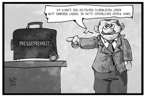 Cartoon: Pressefreiheit Türkei (medium) by Kostas Koufogiorgos tagged karikatur,koufogiorgos,illustration,cartoon,pressefreiheit,tuerkei,journalist,ausweisen,erdogan,swr,reporter,karikatur,koufogiorgos,illustration,cartoon,pressefreiheit,tuerkei,journalist,ausweisen,erdogan,swr,reporter