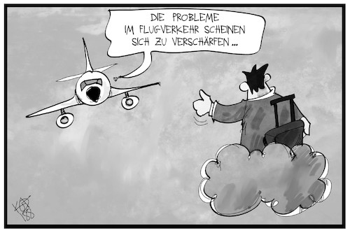 Cartoon: Probleme im Flugverkehr (medium) by Kostas Koufogiorgos tagged karikatur,koufogiorgos,illustration,cartoon,flug,flugverkehr,ausfall,passagier,tourismus,reise,reisende,flugzeug,kunde,verbraucher,urlaub,karikatur,koufogiorgos,illustration,cartoon,flug,flugverkehr,ausfall,passagier,tourismus,reise,reisende,flugzeug,kunde,verbraucher,urlaub