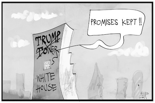 Cartoon: Promises kept (medium) by Kostas Koufogiorgos tagged karikatur,koufogiorgos,illustration,cartoon,trump,niederlage,white,house,promises,kept,tower,präsident,usa,wahl,karikatur,koufogiorgos,illustration,cartoon,trump,niederlage,white,house,promises,kept,tower,präsident,usa,wahl