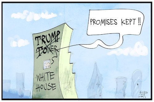 Cartoon: Promises kept (medium) by Kostas Koufogiorgos tagged karikatur,koufogiorgos,illustration,cartoon,trump,niederlage,white,house,promises,kept,tower,präsident,usa,wahl,karikatur,koufogiorgos,illustration,cartoon,trump,niederlage,white,house,promises,kept,tower,präsident,usa,wahl