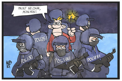 Cartoon: Prost Neujahr München! (medium) by Kostas Koufogiorgos tagged karikatur,koufogiorgos,illustration,cartoon,silvester,münchen,wunderkerze,feuerwerk,polizei,terrorwarnung,terrorismus,karikatur,koufogiorgos,illustration,cartoon,silvester,münchen,wunderkerze,feuerwerk,polizei,terrorwarnung,terrorismus