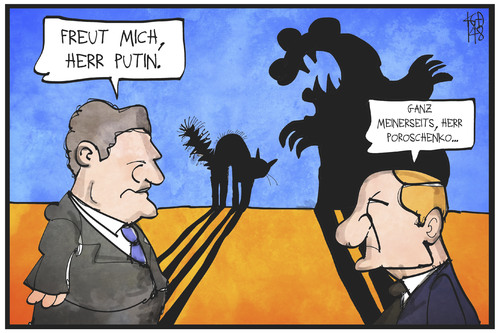 Cartoon: Putin und Poroschenko (medium) by Kostas Koufogiorgos tagged karikatur,koufogiorgos,illustration,cartoon,putin,poroschenko,bär,katze,treffen,russland,ukraine,politik,krieg,konflikt,karikatur,koufogiorgos,illustration,cartoon,putin,poroschenko,bär,katze,treffen,russland,ukraine,politik,krieg,konflikt