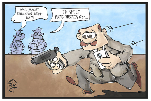 Cartoon: Putschisten GO (medium) by Kostas Koufogiorgos tagged karikatur,koufogiorgos,illustration,cartoon,erdogan,computer,spiel,smartphone,jagd,feinde,gegner,pokemon,go,app,tuerkei,putschversuch,rache,demokratgie,politik,karikatur,koufogiorgos,illustration,cartoon,erdogan,computer,spiel,smartphone,jagd,feinde,gegner,pokemon,go,app,tuerkei,putschversuch,rache,demokratgie,politik