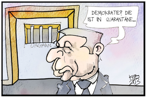 Cartoon: Quarantäne für die Demokratie (medium) by Kostas Koufogiorgos tagged karikatur,koufogiorgos,illustration,cartoon,ungarn,orban,notstandsgesetz,demokratie,diktatur,corona,pandemie,karikatur,koufogiorgos,illustration,cartoon,ungarn,orban,notstandsgesetz,demokratie,diktatur,corona,pandemie