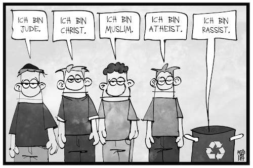 Cartoon: Rassismus ist Müll (medium) by Kostas Koufogiorgos tagged karikatur,koufogiorgos,illustration,cartoon,rassismus,religion,atheismus,judentum,islam,christentum,gesellschaft,toleranz,karikatur,koufogiorgos,illustration,cartoon,rassismus,religion,atheismus,judentum,islam,christentum,gesellschaft,toleranz