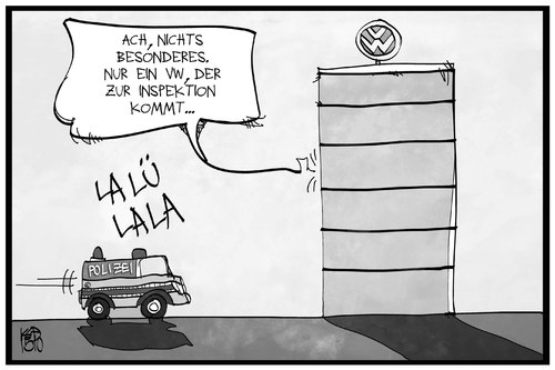 Cartoon: Razzia bei VW (medium) by Kostas Koufogiorgos tagged karikatur,koufogiorgos,illustration,cartoon,vw,dieselgate,abgasskandal,razzia,polizei,bulli,volkswagen,durchsuchung,inspektion,auto,wirtschaft,automobilkonzern,karikatur,koufogiorgos,illustration,cartoon,vw,dieselgate,abgasskandal,razzia,polizei,bulli,volkswagen,durchsuchung,inspektion,auto,wirtschaft,automobilkonzern