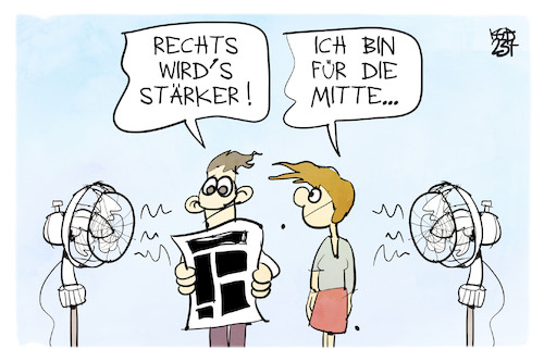 Cartoon: Rechts wird es stärker (medium) by Kostas Koufogiorgos tagged karikatur,koufogiorgos,mann,frau,ventilator,zeitung,rechts,karikatur,koufogiorgos,mann,frau,ventilator,zeitung,rechts