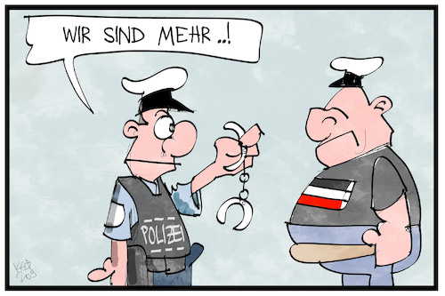 Cartoon: Rechtsextreme Polizei (medium) by Kostas Koufogiorgos tagged karikatur,koufogiorgos,illustration,cartoon,rechtsextremismus,polizei,mehrheit,festnahme,verhaftung,razzia,polizist,neonazi,nrw,karikatur,koufogiorgos,illustration,cartoon,rechtsextremismus,polizei,mehrheit,festnahme,verhaftung,razzia,polizist,neonazi,nrw